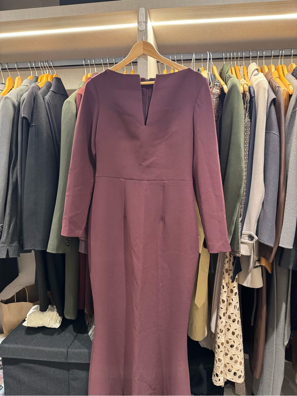 Elegant Plum Long-Sleeve Sheath Dress